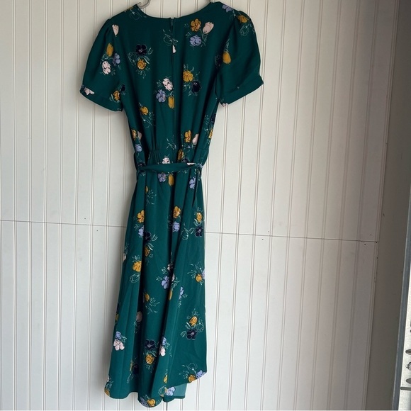 ModCloth Size S Green Floral Poetic Presence Pleated Faux Wrap Lined Dress - Picture 6 of 6